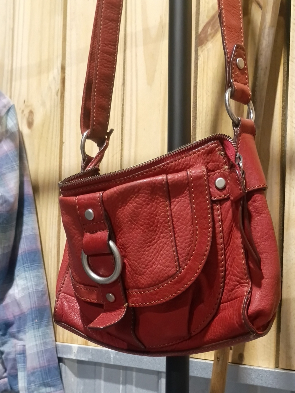 Fossil Red Leather Crossbody Bag with Silver Hardware